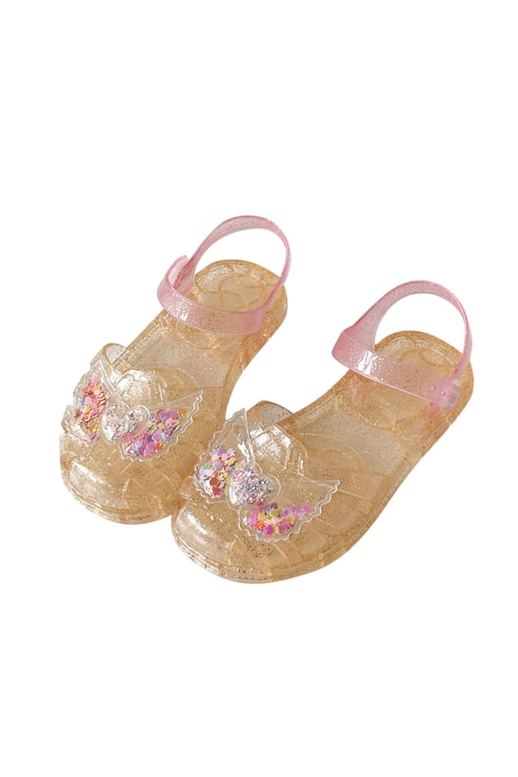 Girls Dressy Sandals, Glitter Bow Sandals for Kids, Girls Heart Wing Closed Toe Water Play Sandals Soft Sole Jelly Princess Toddler Shoes