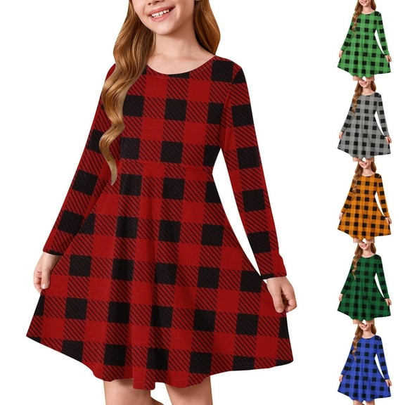 QNANSPI Girls Fall Dresses,Toddlers Long Sleeve Skater Dress,Toddler Girls Trendy Long Sleeve Puff Sleeve Ribbed Dress Crew Neck Solid Style