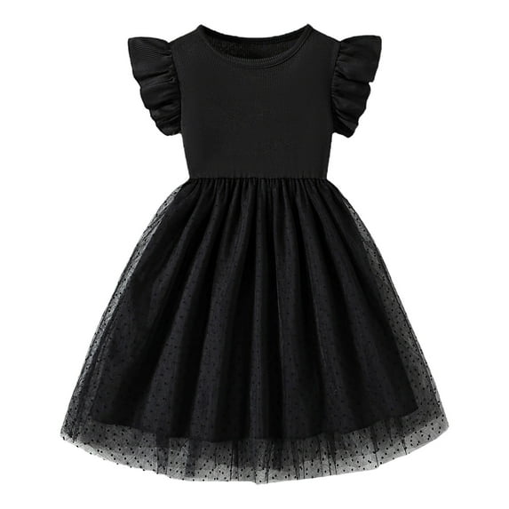 QNANSPI Girls Princess Birthday Party Dresses, Holiday Formal Dress for Girls, Little Girls Fashion Mesh Ruffle Sleeve Bow Cute Holiday Outfit Princess Dress Ideal for Everyday Wear for 3-8Y