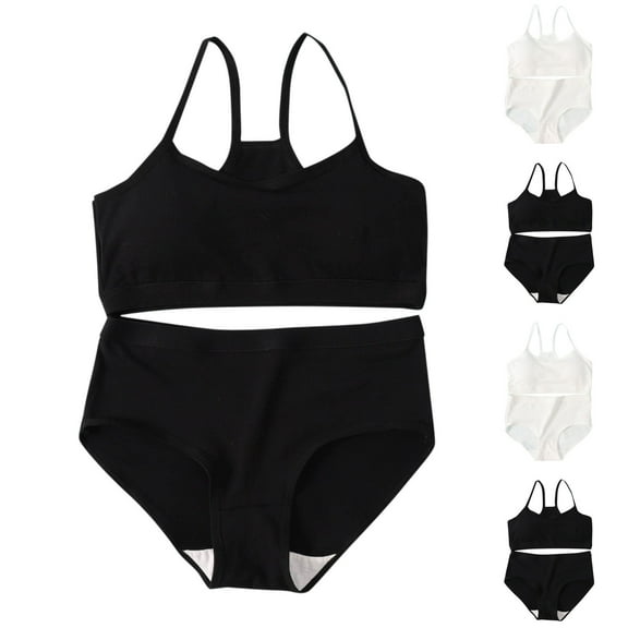 QNANSPI Girls Training Bras,Underwear Bra Sets for Girls,Bra Cami Set for Girls 12-15 Years Seamless Wirefree Comfortable Light Support Bralette and Panty Set