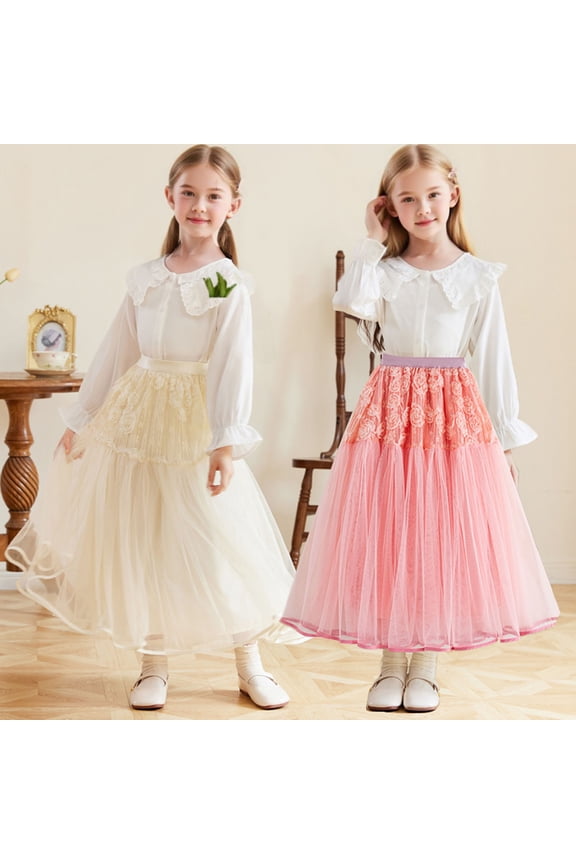 Girls' Versatile Skirt, Casual Daily Skirt, Girls' Solid Color Textured Mesh A Line Flared Midi Skirt Age 3-14 Dance Party Holiday Celebrations Skirt