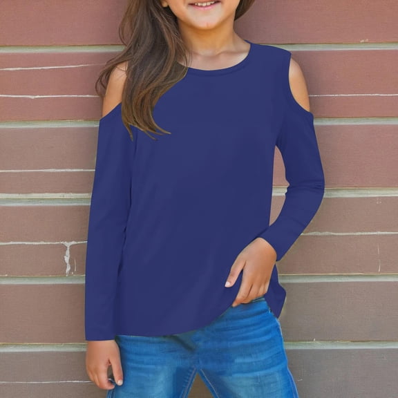 QNANSPI Girls and Boys Tops,Kids Long Sleeve T-Shirts, Casual Cold Shoulder Shirts Long Sleeve Crewneck Loose Blouses