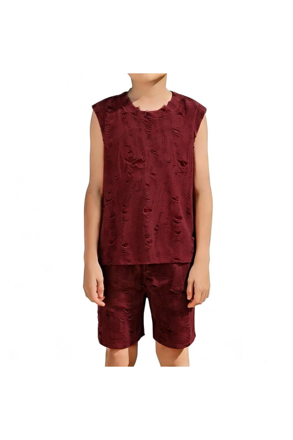 Kid Boys Clothes, 2026 Outfit Set, Big Boys 0-12 Years Summer Trendy Solid Color Sleeveless Tank Top and Elastic Waist Shorts with Pockets 2 Piece Set