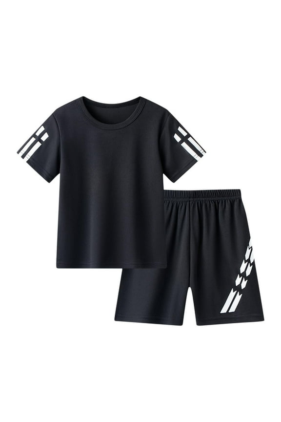 Kids Boys Clothes, 2026 Outfit Set, Big Kids Boys Girls Summer Crew Neck Short Sleeve Top Elastic Waist Shorts Loose Casual Outdoor Sports 2 Piece Set 2-12Y