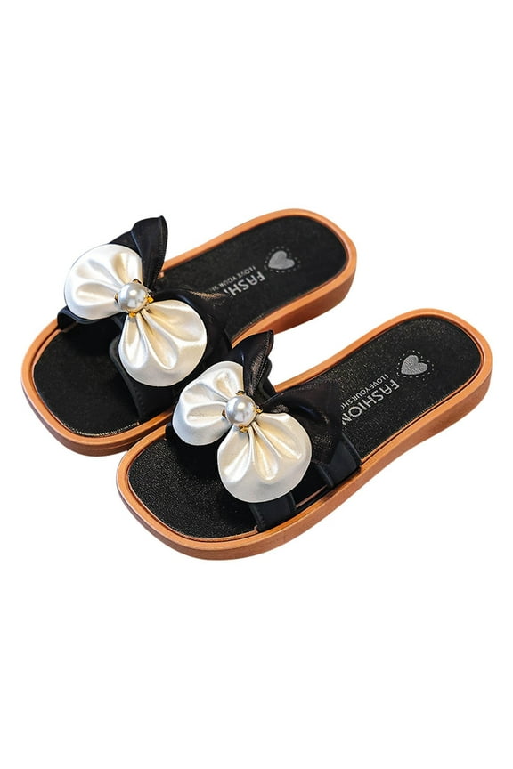 Kids' House Slippers, Boys and Girls Indoor Slippers, Girls Bow Pearl Glitter Versatile Soft Sole Casual Outdoor Beach Summer Slide Slippers