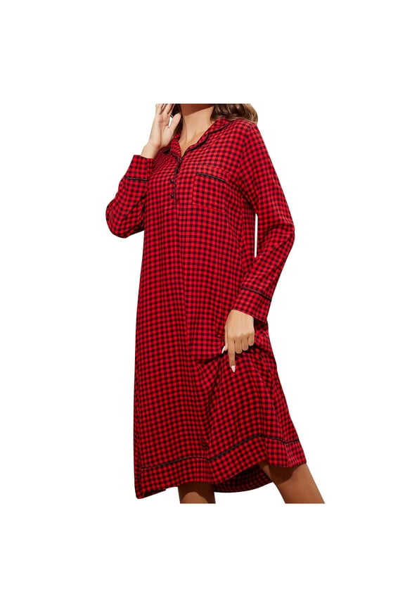 Long Nightgowns for Women, Summer Pajama Dresses for Ladies, Women Long Nightgown Casual Summer Fall Long Sleeve Lapel Collar Pocket Print Soft Loungewear Sleep Dress