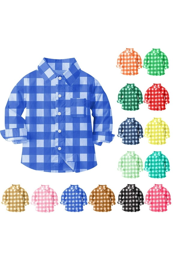 Long Sleeve Tops for Boys and Girls,Collared Long Shirt Kids,Toddler Kids Kids Boys Girl Fashion Cute Lattice Pocket Print Long Sleeves Casual School Uniform Top Shirt