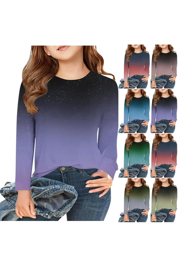 Long Sleeve Tops for Boys and Girls,Girls Long Sleeve Base Shirt, Long Sleeve Prints Shirts Cute Crewnecks Dressy Casual Blouses Clothes Round Neck Shirts