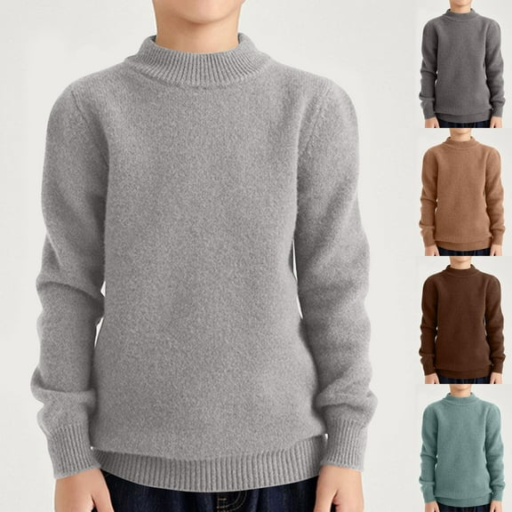 QNANSPI Long Sleeve Tops for Boys and Girls,Thermal Long Sleeve Kids,4-18 Years Children's Casual Solid Color Thick Half High Neck T-shirt Base Shirt Long Sleeved Round Neck Top/shirt