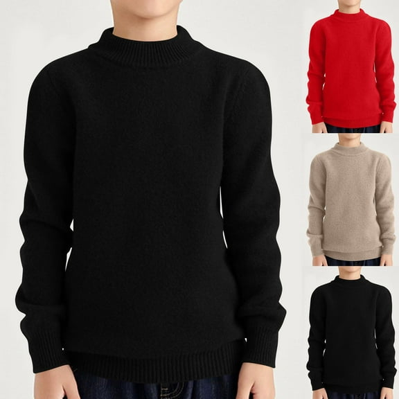 QNANSPI Long Sleeve Tops for Boys and Girls,Thermal Long Sleeve Kids,4-18 Years Children's Casual Solid Color Thick Half High Neck T-shirt Base Shirt Long Sleeved Round Neck Top/shirt