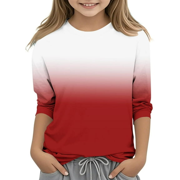QNANSPI Long Sleeve Tops for Boys and Girls,Girls 3/4 Sleeve Shirt,Children's Solid Color 3/4 Sleeve Round Neck Tops/shirt