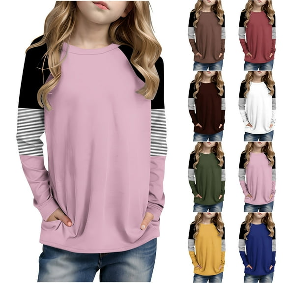 QNANSPI Long Sleeve Tops for Boys and Girls,Kids Casual Long Sleeve Shirts,Motion Fashionable and Cute Round Neck Long Sleeved