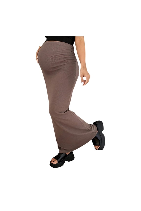 Maternity Flared Skirts, High Waisted Skirts for Women, Women's Maternity Solid Knit Long Skirt Adjustable Waist Midi Skirt for Outdoor Wear Ankle Length