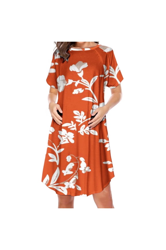 Maternity Nightgown for Breastfeeding, Breathable Short Sleeve Dress, Maternity Nursing Nightgown With Side Opening Print Short Sleeve Round Neck Knee Length Casual Sleepwear