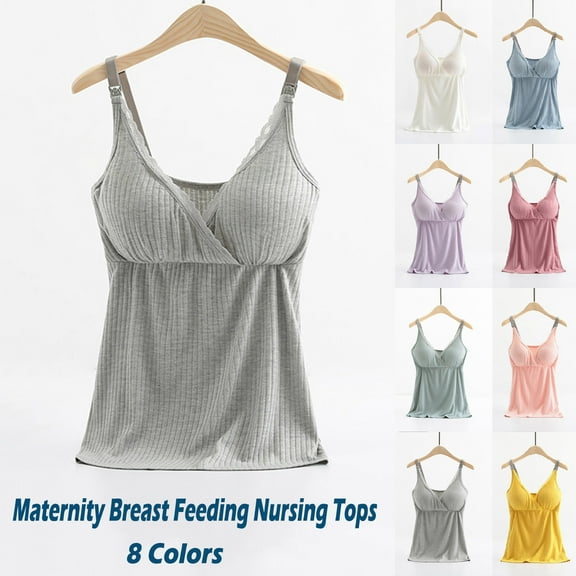 QNANSPI Maternity Shirts,Women Nursing Tank Tops,Sleeveless Nursing Tank V-Neck Maternity Cami Solid Color Layering Piece