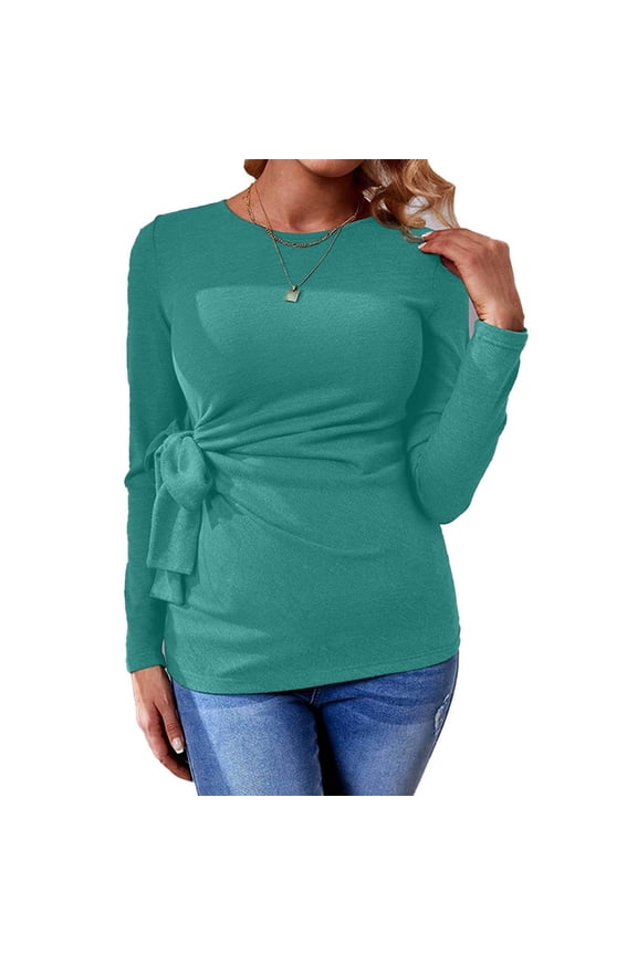 Maternity Shirts for Women, Nursing Tops Long Sleeve, Maternity Long Sleeve Solid Top with Waist Belt Stylish Slim Pregnancy Casual Everyday Wear