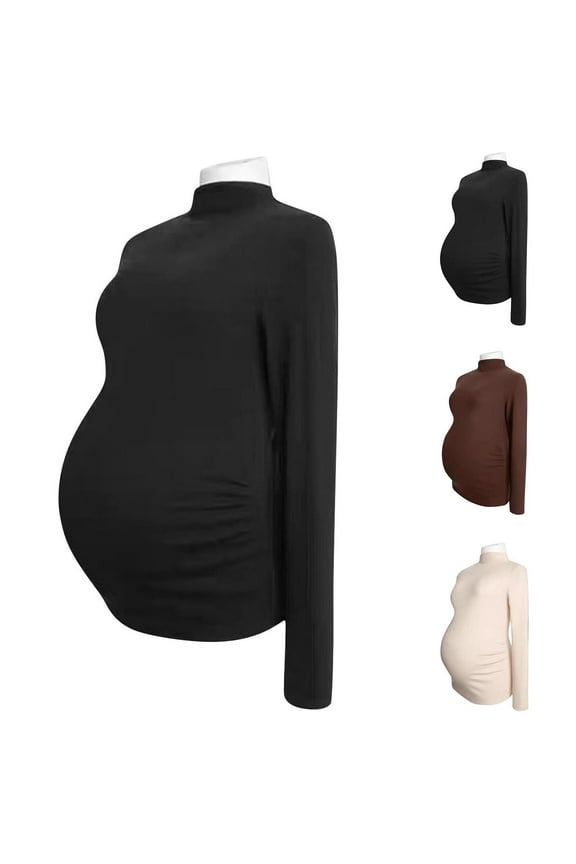 Maternity Shirts for Women, Nursing Tops Long Sleeve, Maternity Mock Neck Long Sleeve Solid Base Layer Top Soft Stretch Comfortable Casual Everyday Wear