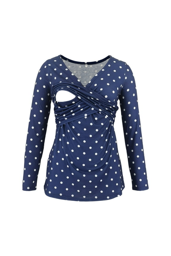 Maternity Shirts for Women, Nursing Tops Long Sleeve, Maternity V-Neck Long Sleeve Polka Print Wrap Nursing Top Soft for Postpartum Nursing Wear