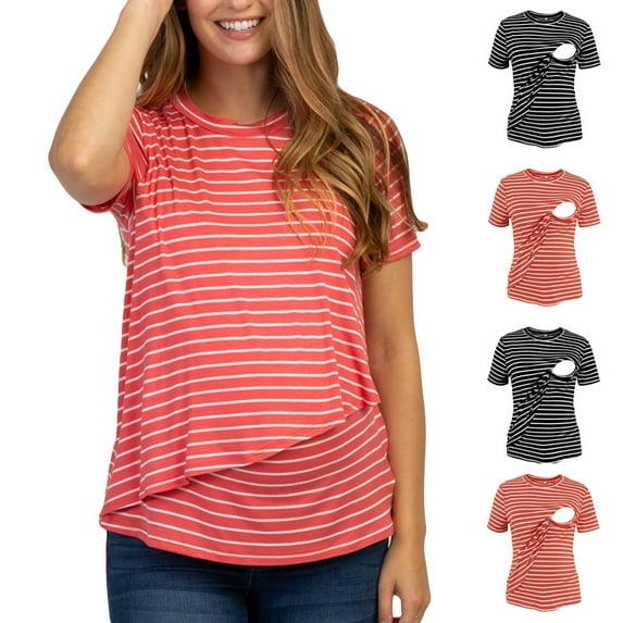 QNANSPI Maternity Shirts for Women, Nursing Tops Short Sleeve, Maternity Solid Color Short Sleeve Nursing Top for Comfortable Pregnancy and Postpartum Wear
