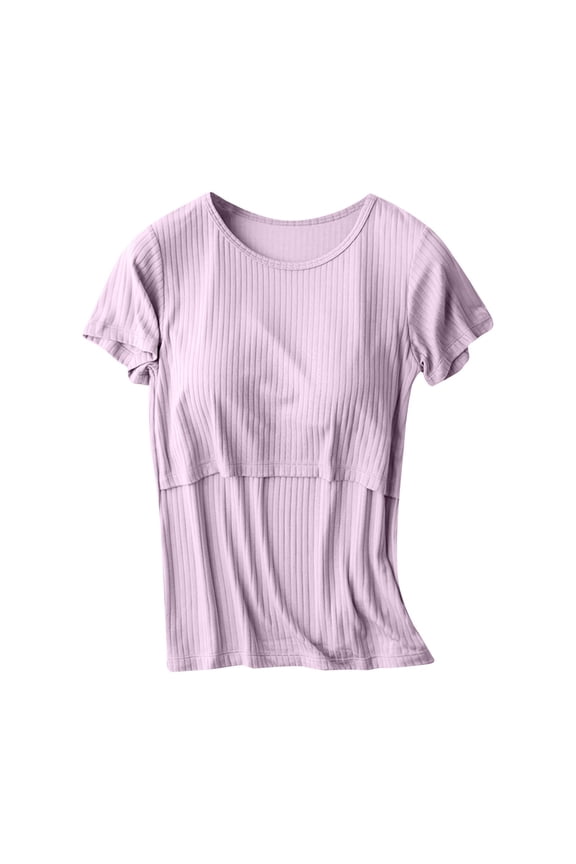 Maternity Shirts for Women, Nursing Tops Short Sleeve, Maternity Solid Color V-Neck Short Sleeve Nursing Top with Double Stripe Detail for Relaxed Postpartum Wear