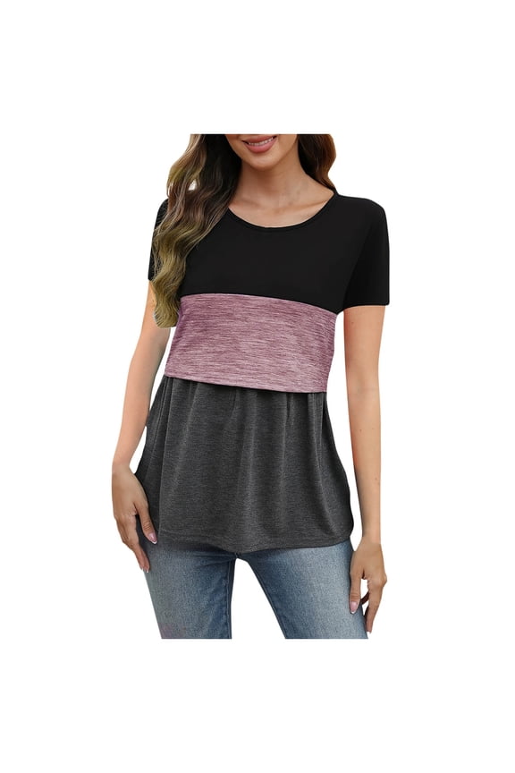 Maternity Shirts for Women, Nursing Tops Short Sleeve, Maternity Solid Color Ribbed Short Sleeve Nursing Top for Postpartum Moms