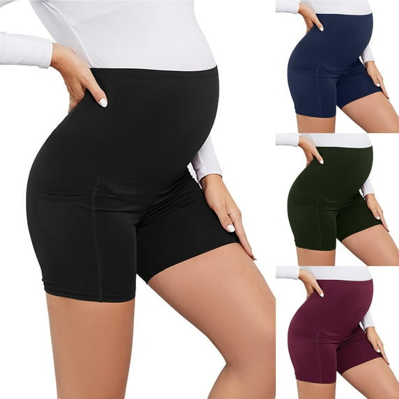 QNANSPI Maternity Shorts for Women, Maternity Sleep Shorts, Women's Maternity Solid Color High Waist Shorts Over The Belly With Pockets Stretchy Waistband for Pregnancy Casual Wear