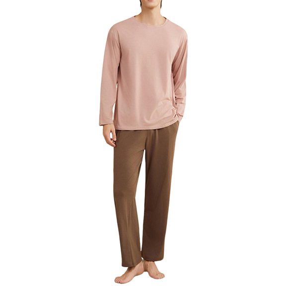 QNANSPI Men Set Long Sleeve Warm Pajamas, Thermal Wear Set for Men Warm Sleepwear, Men Long Sleeve Round Neck Top Pants Homewear Set Thermal Wear Sleepwear Sets
