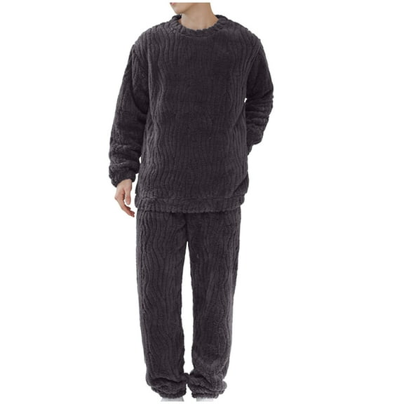 QNANSPI Men Set Long Sleeve Warm Pajamas, Thermal Wear Set for Men Warm Sleepwear, Men's Soft Fleece Pullover Pajama Set Couples Winter Warm Fuzzy Loungewear Sleepwear Home Loungewear Sets