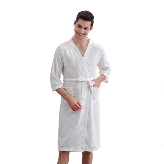QNANSPI Men's Summer Robes, Long Length Bathrobes, Women's Ruffle Sleeve Cool Feeling Short Length Robe with Belt Home Loungewear Soft Lightweight for Home
