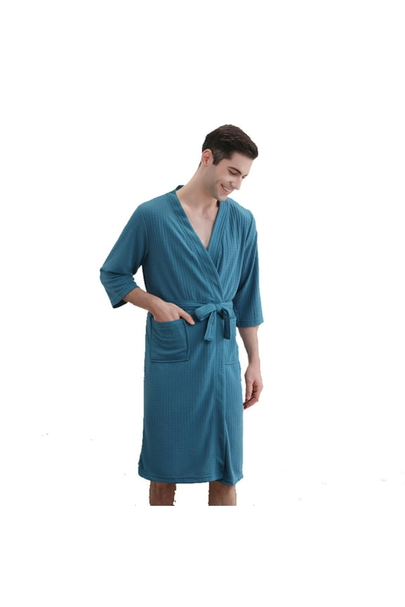 Men's Summer Robes, Long Length Bathrobes, Women's Ruffle Sleeve Cool Feeling Short Length Robe with Belt Home Loungewear Soft Lightweight for Home