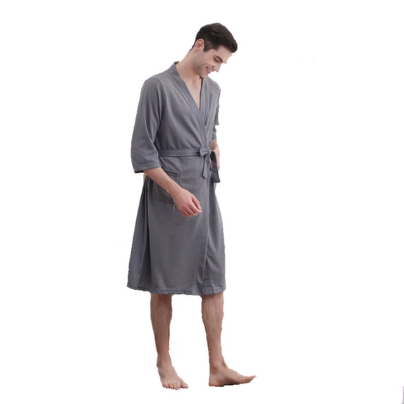 QNANSPI Men's Summer Robes, Long Length Bathrobes, Women's Ruffle Sleeve Cool Feeling Short Length Robe with Belt Home Loungewear Soft Lightweight for Home