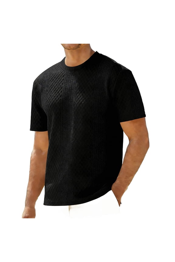 Mens Casual Shirts, Comfortable Tops for Men, Mens Solid Color Summer Short Sleeve Crew Neck Woven Breathable Pullover Casual Daily Wear Outdoor Soft Shirts