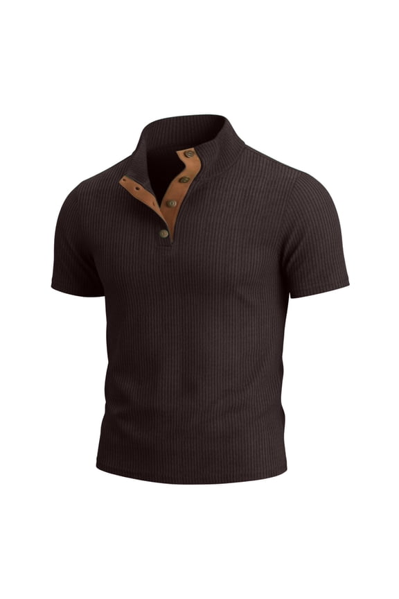 Mens Casual Shirts, Cool Clothes for Men, Mens Solid Color Short Sleeve Stand Collar Corduroy Pullover 4 Button Casual Daily Wear Outdoor Breathable Tee