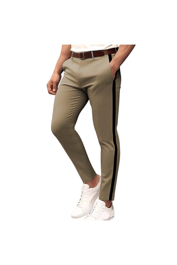 Mens Dress Pants, Trousers for Men, Men's Solid Color Trendy Light Business Casual Style with Side Lines Comfortable Breathable Woven Fabric Dress Pants