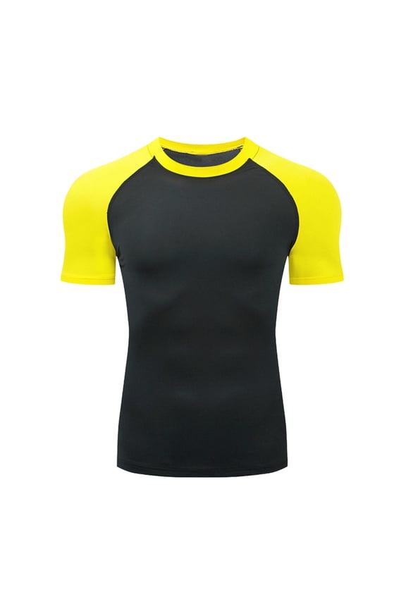 Mens Fashion Tops, Workout Shirts for Men, Color Panels Mens Short Sleeve Crew Neck Slim Style Stretchy Sporty Gym Workout Running Beach Soft Tops