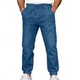 thumbnail image 1 of QNANSPI Mens Jeans, Straight Leg Jeans for Men, Men's Solid Color Pocket Drawstring Denim Look Casual Long Pants Stylish Pants, 1 of 5