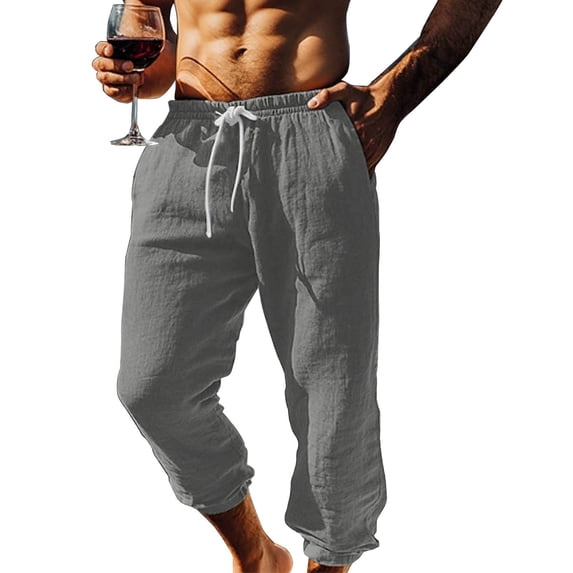 QNANSPI Mens Joggers With Pockets, Casual Pants for Men, Men's Solid Color Pants Crop Length Pocket Casual Beach Inspired Jogger Pants