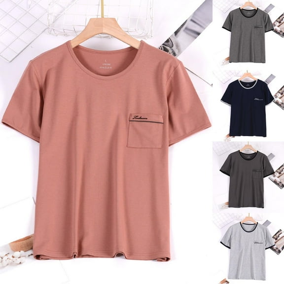 QNANSPI Mens Pajama Shirt Short Sleeve, Short Sleeve Sleep Shirt for Men, Men's Solid Color Crew Neck Short Sleeve T-Shirt For Home Sleepwear And Light Workout