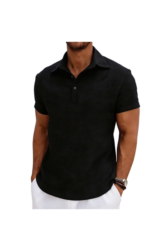 Mens Shirts Casual Stylish, Breathable Tops for Men, Mens Solid Color Short Sleeve Turn Down Collar Button Placket Casual Vacation Beach Soft Comfortable Shirts