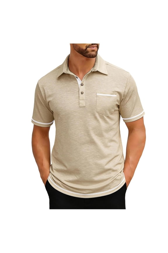 Mens Shirts Casual Stylish, Cool Clothes for Men, Mens Solid Color Short Sleeve Turn Down Collar Button Placket Pocket Collared Casual Fashion Daily Wear Fast-Dry Shirts