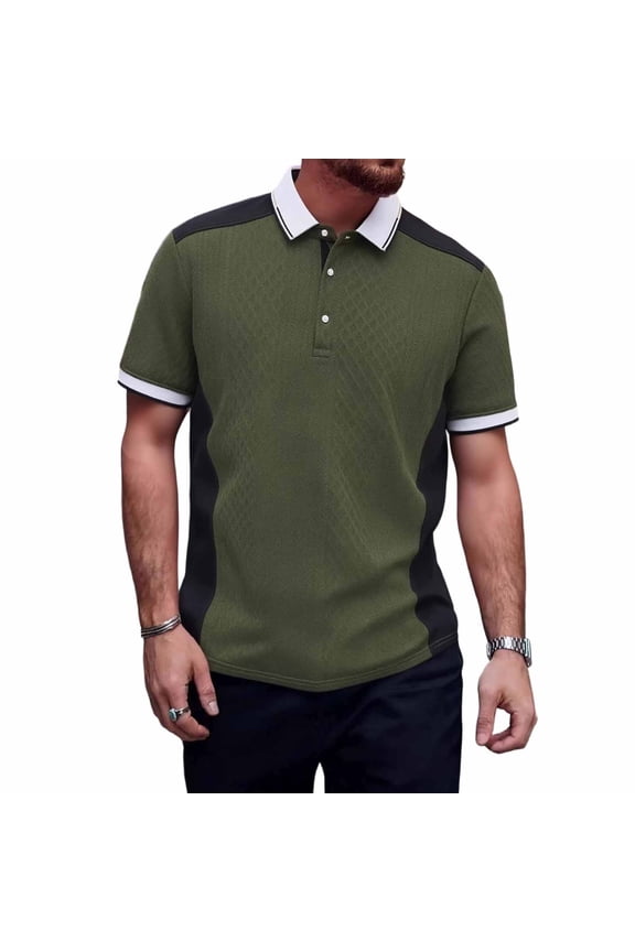 Mens Shirts Casual Stylish, Cool Clothes for Men, Mens Solid Color Short Sleeve Woven Color Panels Patchwork Collared Casual Fashion Daily Wear Fast-Dry Tee