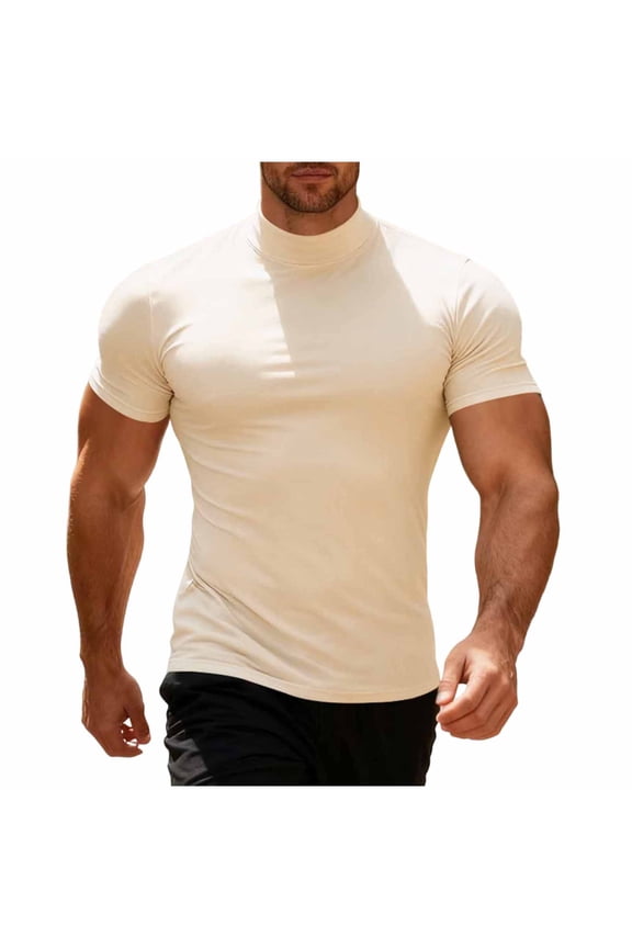 Mens Shirts Casual Stylish, Cool Clothes for Men, Mens Solid Color Summer Short Sleeve High Neck Base Layer Casual Fashion Daily Wear Outdoor Soft Shirts