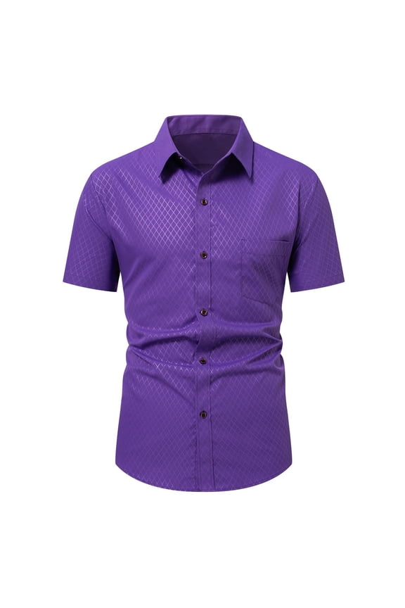 Mens Summer Tops, Casual Shirts for Men, Mens Solid Color Short Sleeve Turn Down Collar Button Placket Pocket Hidden Casual Fashion Shirts