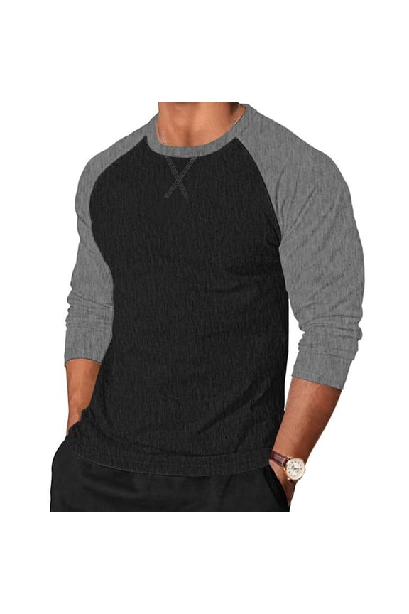 Mens Summer Tops, Workout Shirts for Men, Color Panels Mens Long Sleeve Crew Neck Stretchy Sporty Gym Workout Fitness Beach Vacation Soft Breathable Shirts