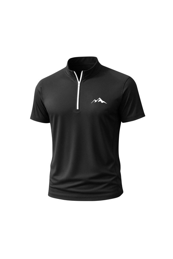 Mens Summer Tops, Workout Shirts for Men, Mens Solid Color Short Sleeve Stand Collar Zipper Up Sporty Training Fast-Drying Stretchy Gym Workout Tops