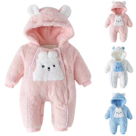QNANSPI Newborn Long Sleeve Bodysuit,Boys and Girls Hooded Romper,Extra Warm Hooded Bodysuit Double Layer Fleece Lined Long Sleeve Romper Full Zip 0-18 Months Kids Winter Wear