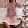 thumbnail image 1 of QNANSPI Nightgowns for Women, Womens Sleep Dress, Women's Long Sleeve Ribbed Solid Color Neckline with Lace Long Sleep Dress, 1 of 6