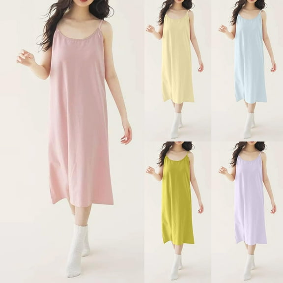 QNANSPI Nightgowns for Women, Womens Sleep Dress, Women's Solid Color Sleeveless Round Neck Gown Loose Comfortable Casual Home Long Sleep Dress