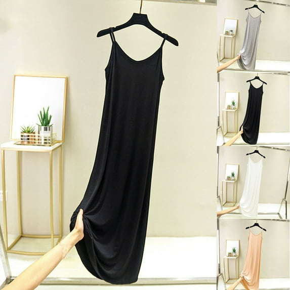 QNANSPI Nightgowns for Women, Womens Sleep Dress, Women's Solid Color Sleeveless Tank Loose Comfortable Ankle Length Sleep Dress