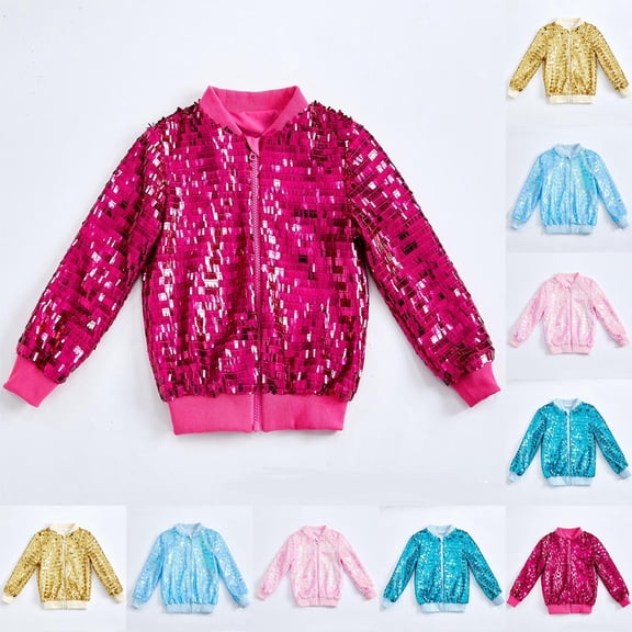 QNANSPI Outerwear Jacket for Boys and Girls,Boys and Girls Hooded Zipper Jacket,2-12year Children's Fashion Solid Color Tassel Sequin Zipper Long Sleeved Hooded Casual Jacket/jacket